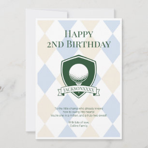Söt modern blå golf för pojkar glad 2-årsdag kort