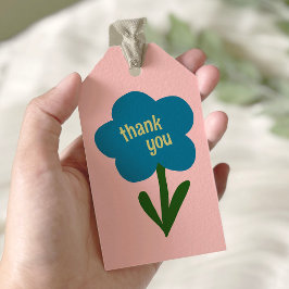 Söt modern blomma blå och rosa tack presentetikett