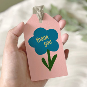 Söt Modern Blomma Blå och Rosa Tack Presentetikett