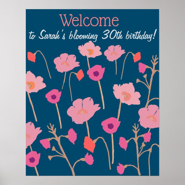 Söt Modern Blommigt 30 Party Poster (Framsidan)