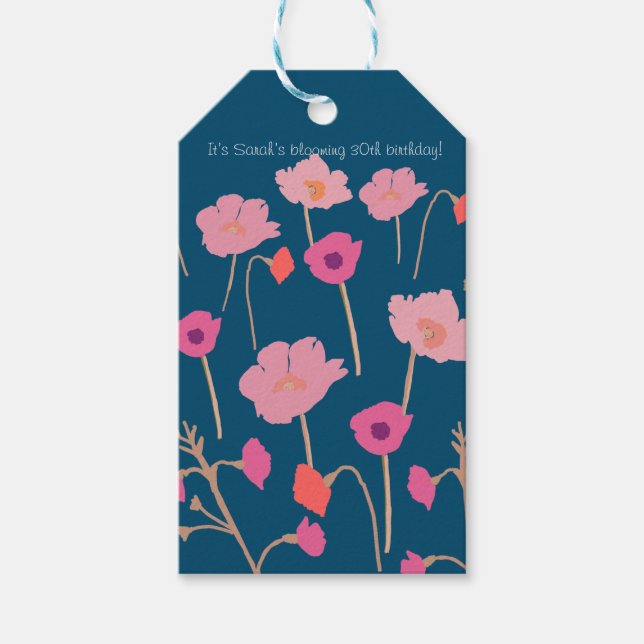 Söt Modern Blommigt födelsedag med Anpassningsbarn Presentetikett (Framsidan)