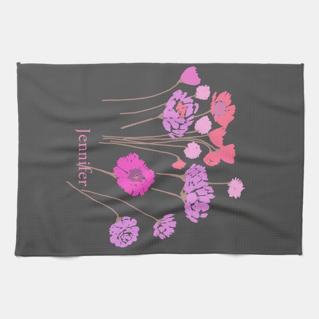 Söt Modern Blommigt Mörk Grått Kökshandduk (Horisontell)