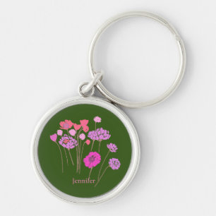 Söt Modern Blommigt Olive Rund Silverfärgad Nyckelring