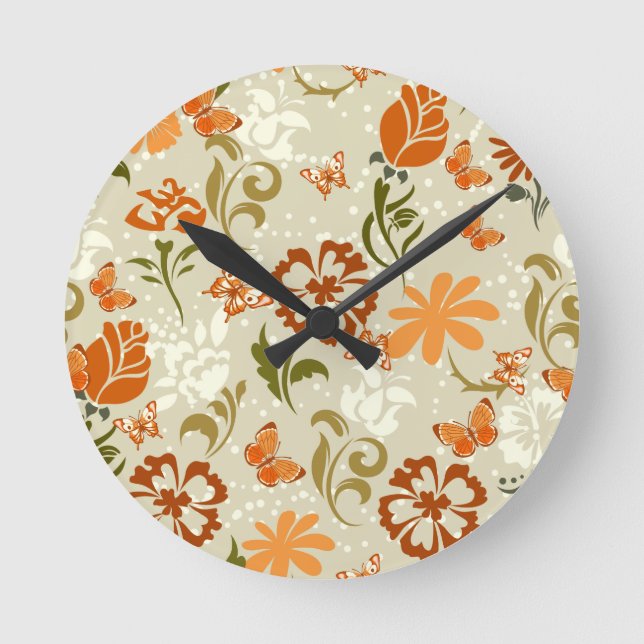 Söt Modern Blommönster Rund Klocka (Framsida)