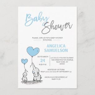 Söt modern BLUE BOY Pappa elefant & Baby shower Inbjudningar