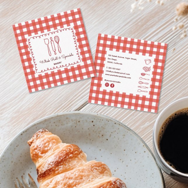 Söt Modern Bondgård Gingham Bageri Fyrkantigt Visitkort (Skapare uppladdad)