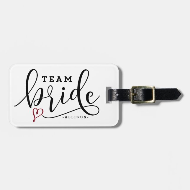 Söt Modern Calligraphy Team Bride Personlig Bagagebricka (Horisontell Framsida)