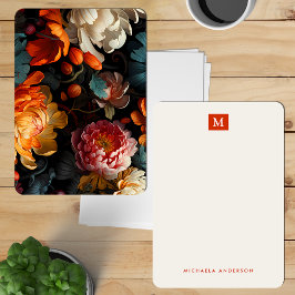 Söt Modern Colorful Flowers Monogram & Namn Anteckningskort
