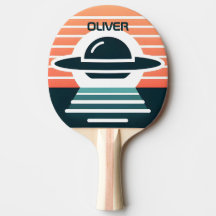 Söt modern enkel UFO-illustration vid solnedgång