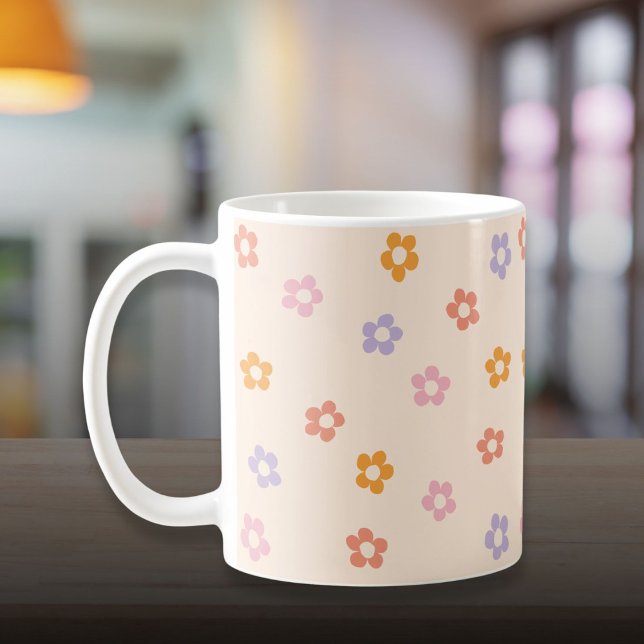 Söt modern färgad tusenskönemönster kaffemugg (Cute Modern Colored Daisy Pattern Coffee Mug)