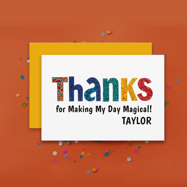 Söt Modern Färgrik Gul Barn Djärv Typografi Tack Kort (Skapare uppladdad)