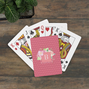 Söt modern flickaktig chic monogram floral rosa casinokort
