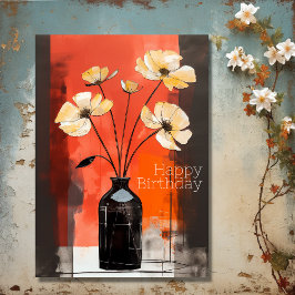 Söt Modern Flowers och Vas Birthday Kort