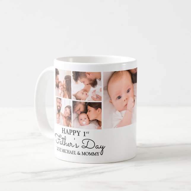 Söt modern fotokollage Glad första fars dag Kaffemugg (Framsida vänster)