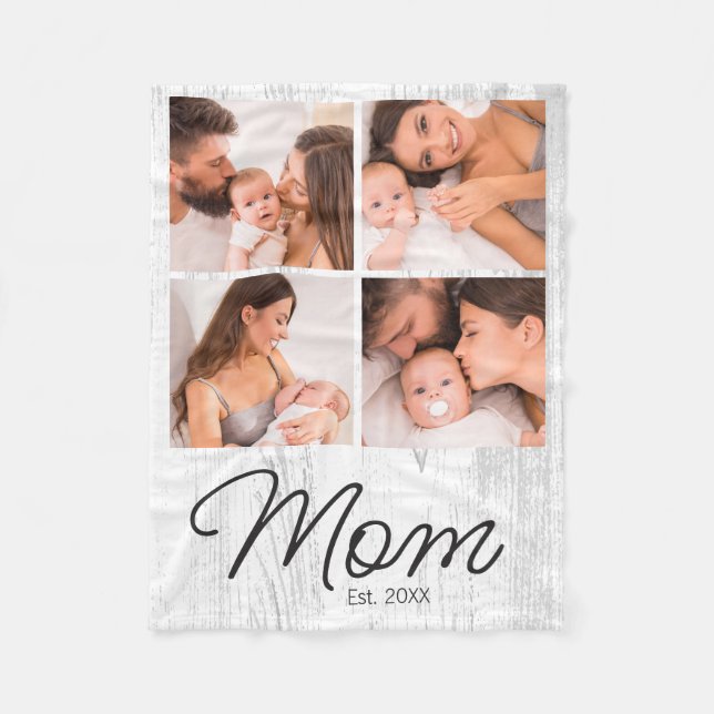 Söt modern fotokollage-mamma etablerad fleecefilt (Framsidan)