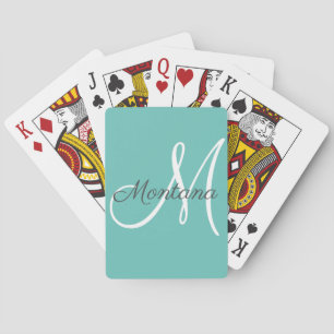 Söt Modern Girly Monogram Blue Grönt Namn  Casinokort