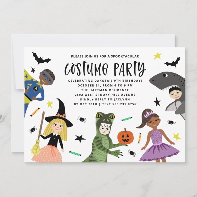 Söt modern Halloween-födelsedagsfestkostymfest Inbjudningar (Framsida)