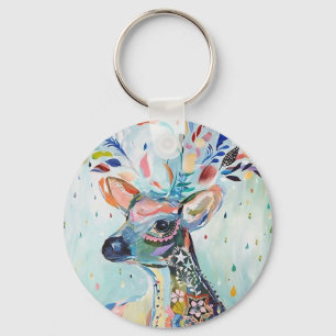 Söt Modern Hjort Art Flower Antlers Nyckelring
