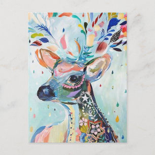 Söt Modern Hjort Art Flower Antlers Vykort