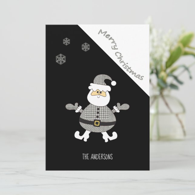 Söt modern hundtandsprickig jul tomte snöflinga julkort (Stående Fram)