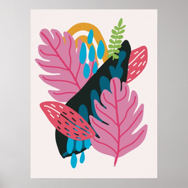 Söt modern illustration rosa lövs natur poster (Framsidan)