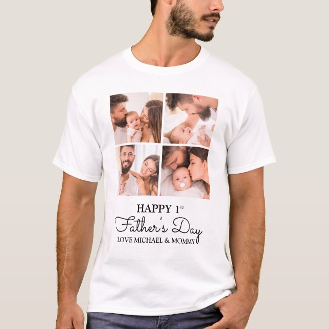 Söt modern kollage Glad första fars dag T Shirt (Framsida)