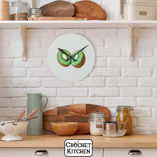 Söt modern minimal Grönt Crochet Kiwi Fruit Rund Klocka (Skapare uppladdad)