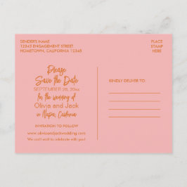 Söt modern minimalistisk orange rosa Spara datum Vykort