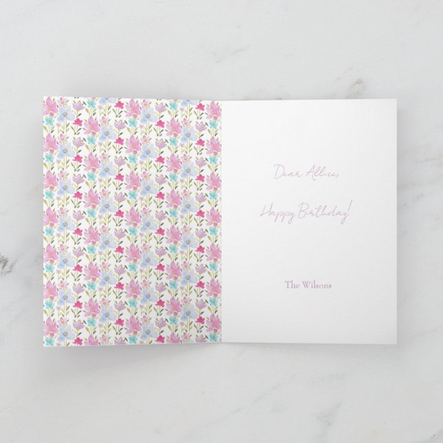 Söt modern monogram vattenfärg vild blomster  kort (Inuti)