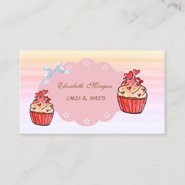 Söt Modern,Ombre, Cupcake Hearts Bageri Visitkort (Framsida)