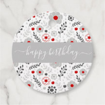 Söt Modern Red och Grått Flowers Birthday