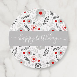 Söt Modern Red och Grått Flowers Birthday Gåvor Etiketter