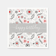 Söt Modern Red och Grått Flowers Birthday