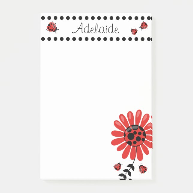 Söt Modern Röd Nyckelpiga Personlig Post-it Block (Framsida)