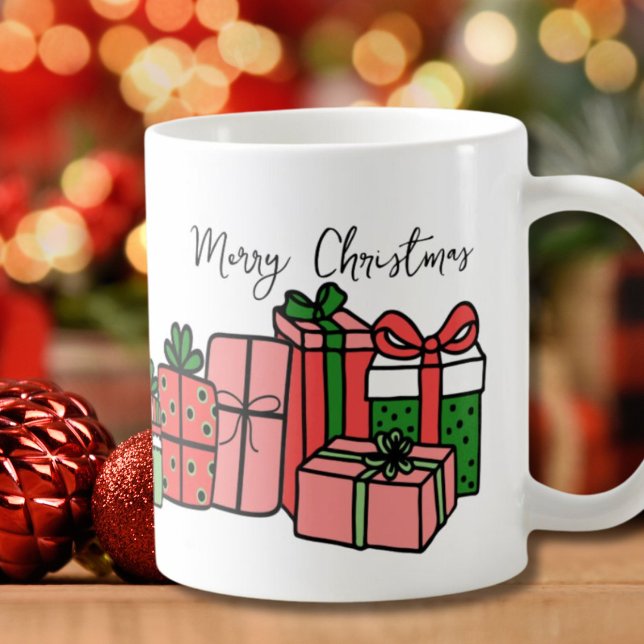 Söt Modern Röd Rosa Jul Kaffemugg (Cute Unique Modern Script Red Pink Christmas Coffee Mug)