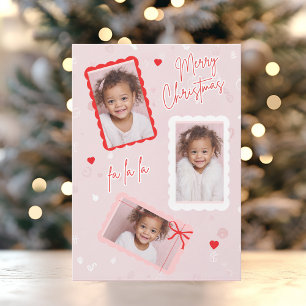 Söt Modern Rosa Jul Fotokort Fa La La Julkort
