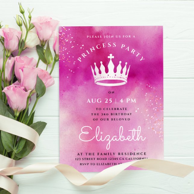 Söt Modern Rosa Prinsesskrona Royal Akvarell   Inbjudningar (Skapare uppladdad)