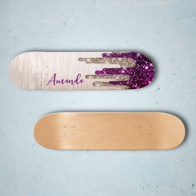 Söt modern Rosa röd Glitter Drips monogram Mini Skateboard Bräda 18,5 Cm (Skapare uppladdad)