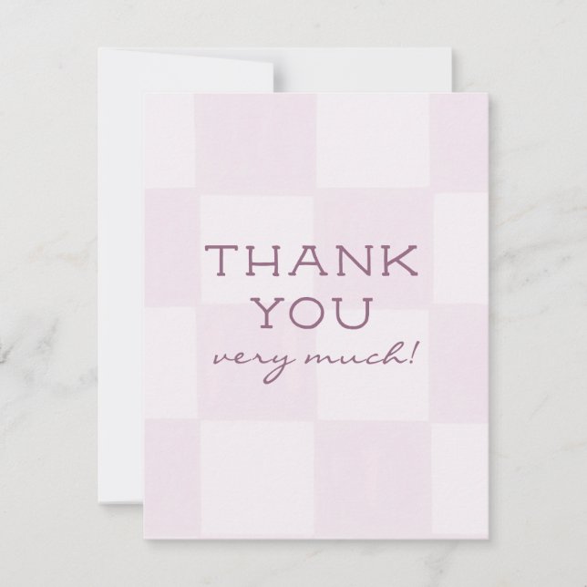 Söt modern rosa rutig baby shower tack kort (Framsida)
