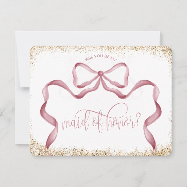 Söt modern rosa, vattenfärg MAID OF HONOR Inbjudningar (Framsida)