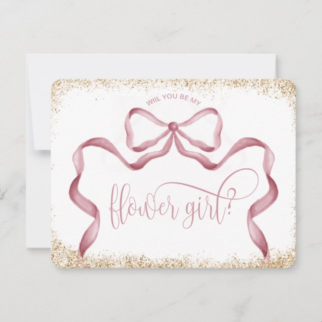 Söt, modern rosa-vattensfärg FLOWER GIRL Inbjudningar (Framsida)