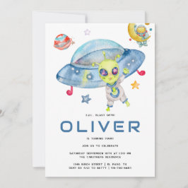 Söt Modern Rymd Alien UFO Födelsedagsfest Inbjudningar