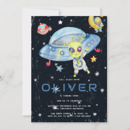 Söt Modern Rymd Alien UFO Födelsedagsfest Inbjudningar