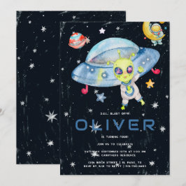 Söt Modern Rymd Alien UFO Födelsedagsfest Inbjudningar
