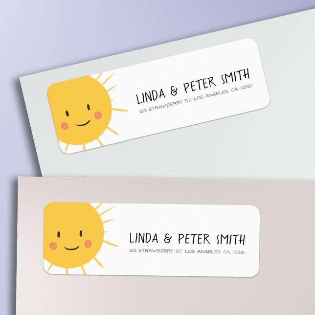 Söt modern sol leende returadress etikett (Skapare uppladdad)