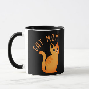 Söt Modern Tabby Katt Mamma Svart Orange Tecknad Mugg