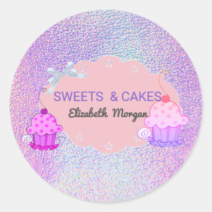 Söt modern tjej, holografisk cupcake-bageri runt klistermärke