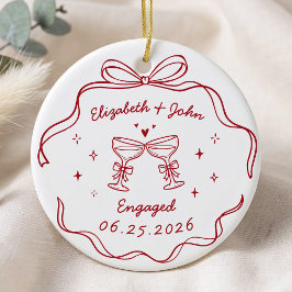 Söt Modern Whimsisk Handritad Förlovning Julgransprydnad Keramik