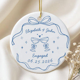 Söt Modern Whimsisk Handritad Förlovning Julgransprydnad Keramik