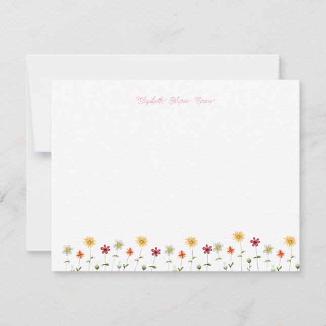 Söt Modernt Whimsical Blommönster Rosa Tjejaktig Anteckningskort (Framsida)